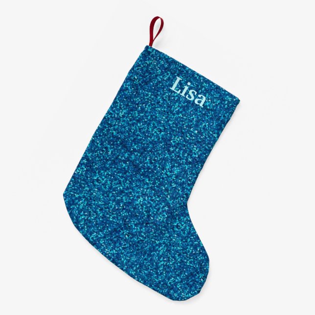 Meia De Natal Pequena Parada de Natal com Glitter Azul Personalizada (Frente (Pendurada))