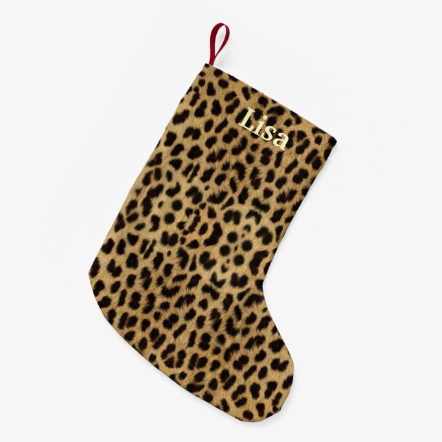 Meia De Natal Pequena Parada de Natal de Impressão de Leopardo Personali (Frente (Pendurada))