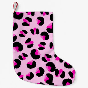 Meia De Natal Pequena Parada de Natal de Leopardo Rosa