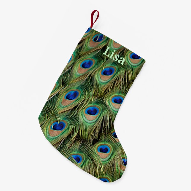 Meia De Natal Pequena Parada de Natal de Peacock Personalizada (Frente (Pendurada))