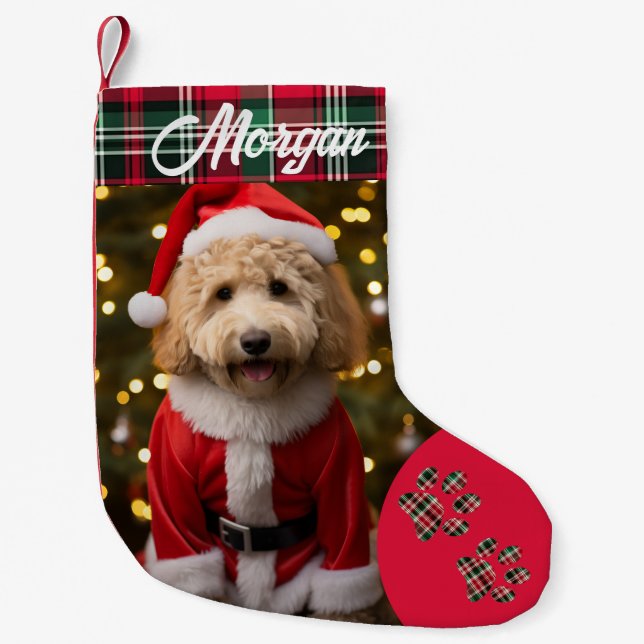 Meia De Natal Pequena Parada de Natal de Pet Dog Personalizada (Frente)