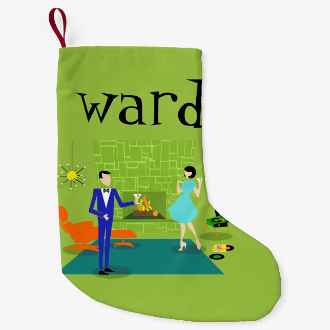 Meia De Natal Pequena Parada de Natal do Casal Moderno do Meio século (Frente)