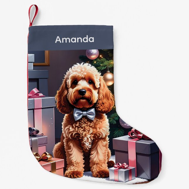 Meia De Natal Pequena Parada de Natal em Cockapoo (Frente)