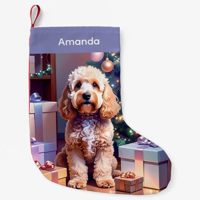 Meia De Natal Pequena Parada de Natal em Cockapoo (Frente)