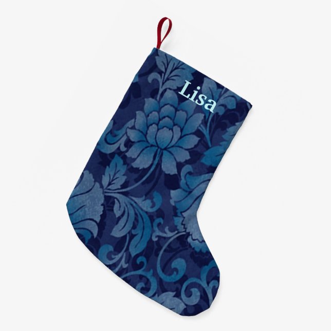 Meia De Natal Pequena Parada de Natal Floral Azul Personalizada (Frente (Pendurada))