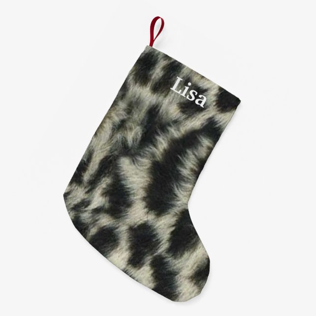 Meia De Natal Pequena Parada de Natal Personalizada do Leopardo da Neve (Frente (Pendurada))