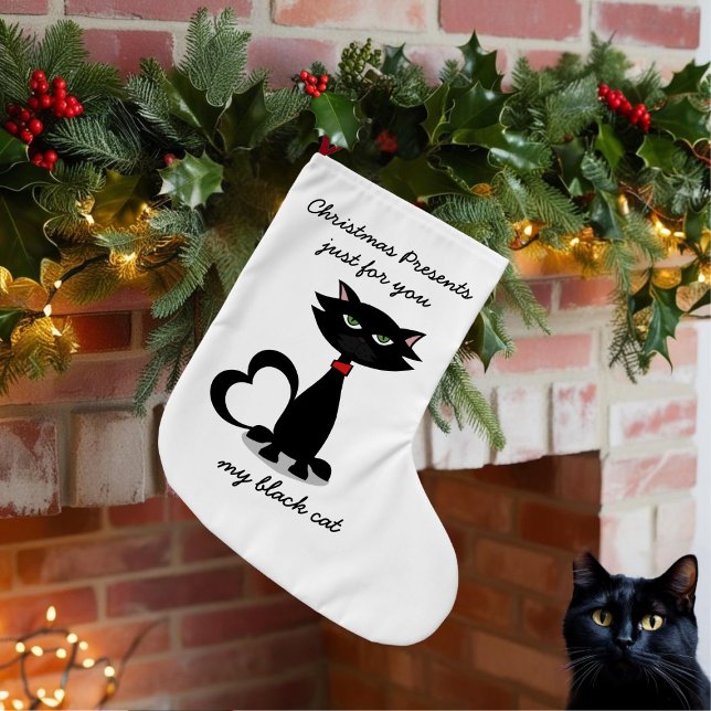 Meia De Natal Pequena Parada de Natal Personalizada para gatos pretos (My black cat loves presents any time of year and I made this for her.)