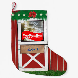 Meia De Natal Pequena Parada de porta de barn personalizada (sua foto)