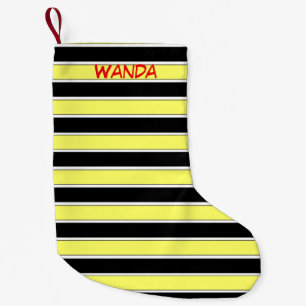 Meia De Natal Pequena Paragem de Natal em Black, Yellow e White Stripes