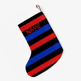 Meia De Natal Pequena Paragem de Natal entre Red, Black e Blue Stripes