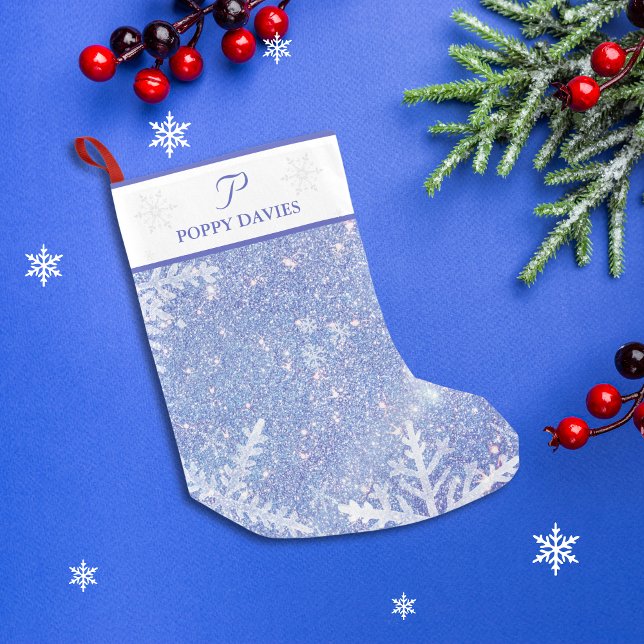 Meia De Natal Pequena Paragem de Natal personalizada do Floco de Neve (Personalized Snowflake Christmas Stocking)