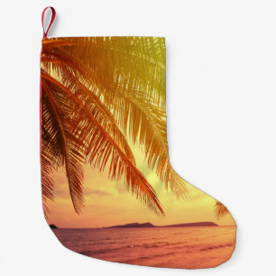 Meia De Natal Pequena Paraíso de Praia Tropical: Paisagem Serena.