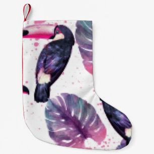 Meia De Natal Pequena Paraíso tropical com papagaios de aquarela e palm