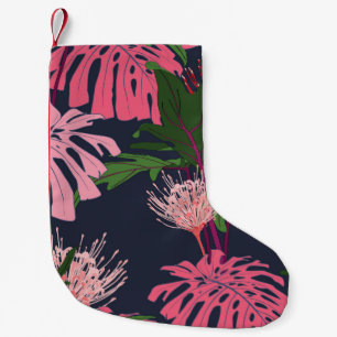 Meia De Natal Pequena Paraíso Tropical: Folhas Exóticas e Flores
