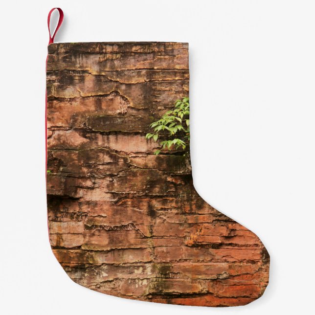 Meia De Natal Pequena Parede de tijolo velha quebrada (Frente)
