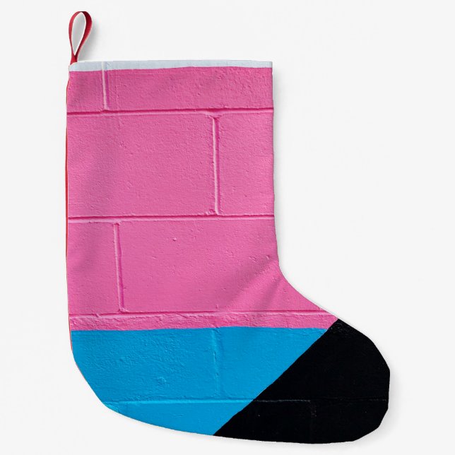 Meia De Natal Pequena Parede rosa e azul pintada (Frente)