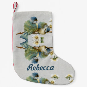 Meia De Natal Pequena pássaro bordado verde da horta floral