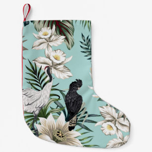 Meia De Natal Pequena Pássaro-guindaste tropical, papagaio, lotus flow