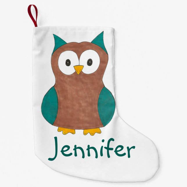 Meia De Natal Pequena Pássaro Marrom-azul-marrom-personalizado (Frente)