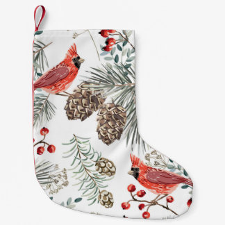 Meia De Natal Pequena Pássaros Cardinais Padrão de Vintagem de Natal