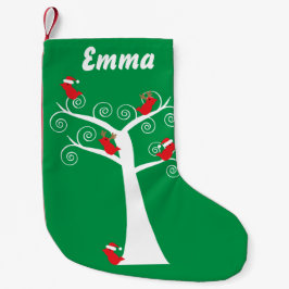 Meia De Natal Pequena Pássaros de Natal em uma árvore