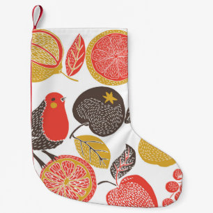 Meia De Natal Pequena Pássaros no Jardim de Frutas