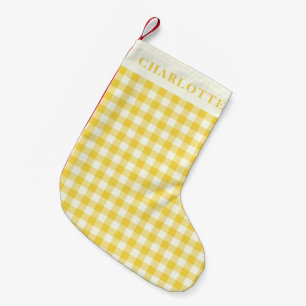 Meia De Natal Pequena Pastel Yellow Gingham Coquette Check Nome da Xadre