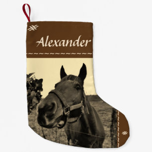 Meia De Natal Pequena Pastilhas pretas castanhas para o cavalo de Natal