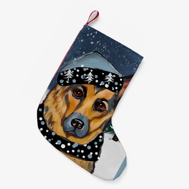 Meia De Natal Pequena Pastor Alemão        (Frente (Pendurada))