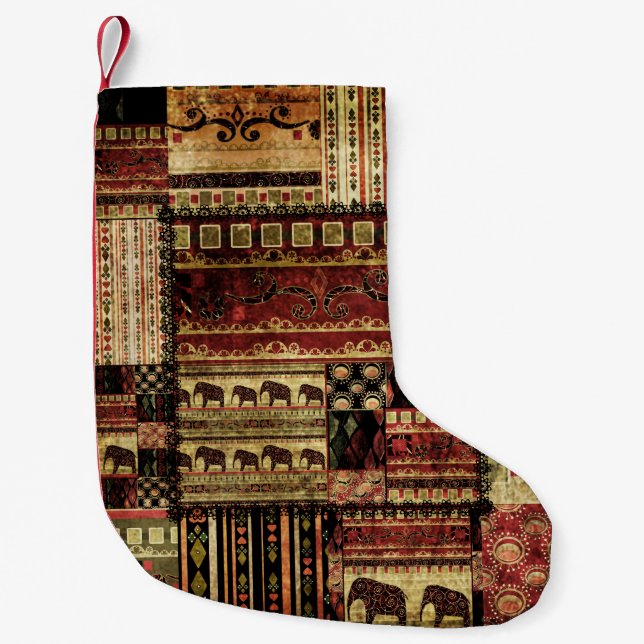 Meia De Natal Pequena Patchwork Africano: Grunge Impressão Background (Frente)