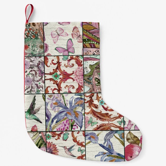 Meia De Natal Pequena Patchwork da Natureza: Chic Seamless Background (Frente)