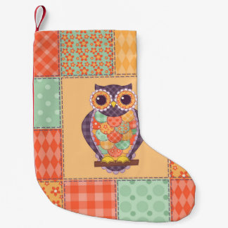Meia De Natal Pequena Patchwork Owl Vintage Padrão sem costura