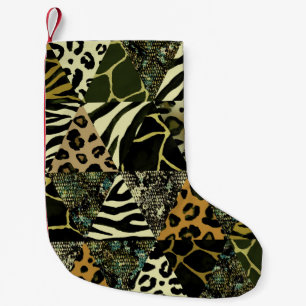 Meia De Natal Pequena Patchwork Safari: Watercolor Animal Print.
