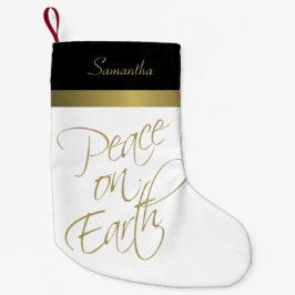 Meia De Natal Pequena Paz na Terra Simples Elegante Dourado, Preto e Bra