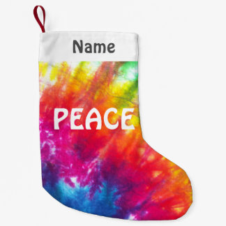 Meia De Natal Pequena Paz personalizada Laço-Tintura do arco-íris