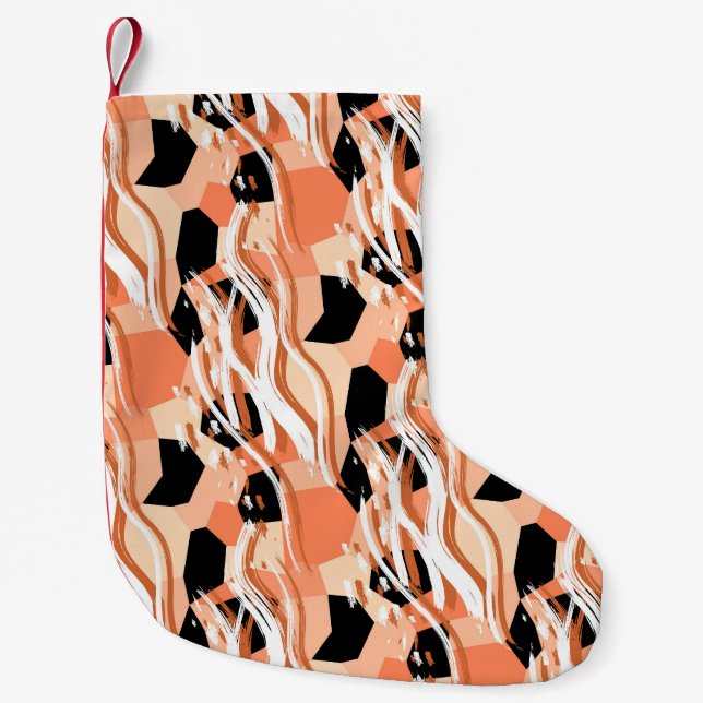 Meia De Natal Pequena Peach Black White Abstrato Pattern. (Frente)