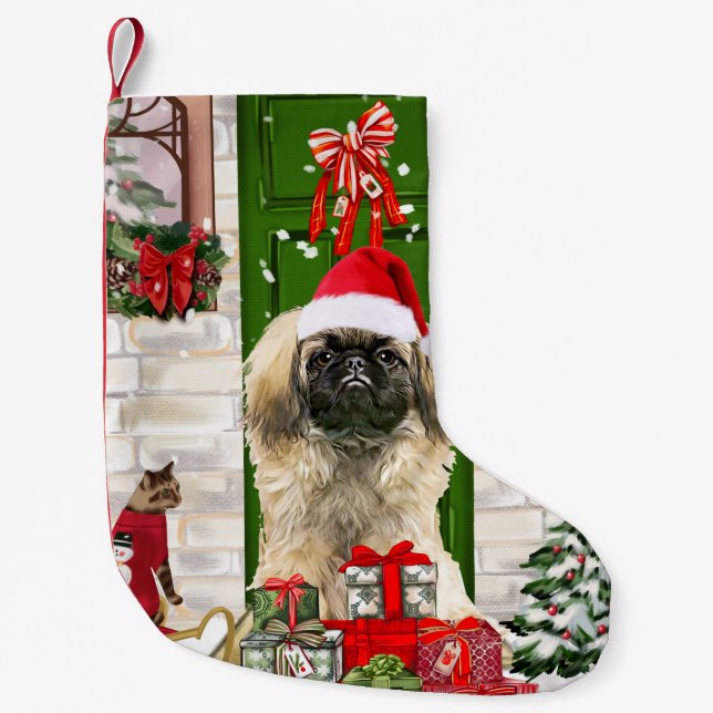 Meia De Natal Pequena Pekingese Dog Christmas (Frente)