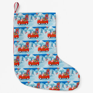 Meia De Natal Pequena Pekingese Dog Christmas Delivery Truck Snow