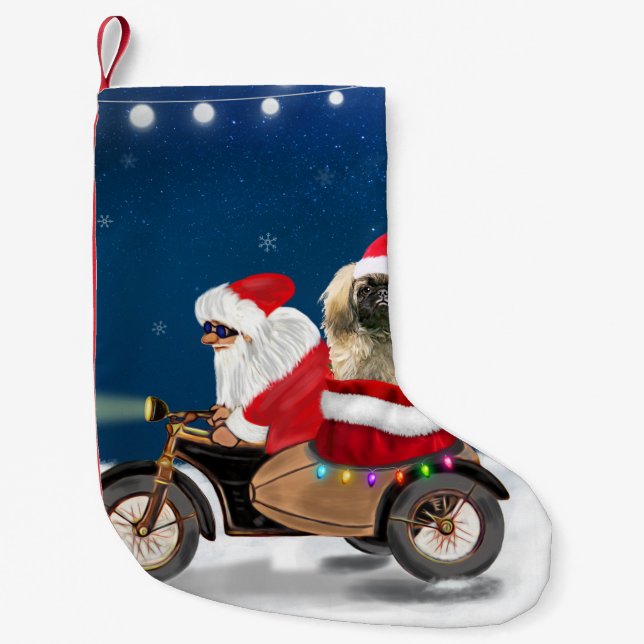 Meia De Natal Pequena Pekingese Dog Natal Papai Noel (Frente)