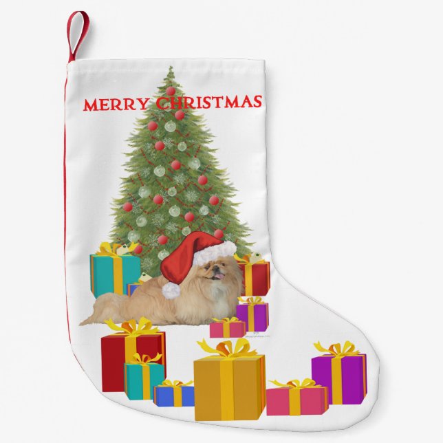 Meia De Natal Pequena Pekingese Natal (Frente)