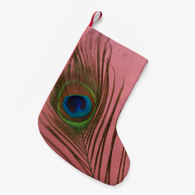 Meia De Natal Pequena Pena cor-de-rosa do pavão (Frente (Pendurada))