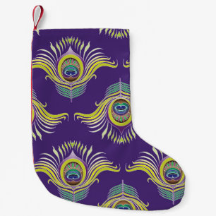 Meia De Natal Pequena Penas de pavão: fundo sem soldadura vintage.