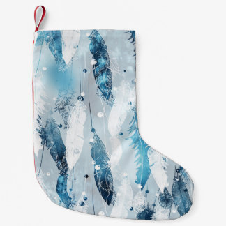 Meia De Natal Pequena Penas de queda: Blue Watercolor