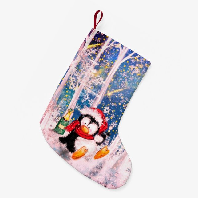 Meia De Natal Pequena Penguin Christmas Stocks (Frente (Pendurada))