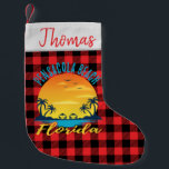 Meia De Natal Pequena Pensacola Beach Florida Retro Sunset Red Xadrez<br><div class="desc">Na Praia de Pensacola,  na Flórida,  Retro Vintage Sunset,  Pequena Parada De Natal. Aproveite o Natal de férias na praia na Flórida. Prendam essas lindas meias pela chaminé por um cheio de guloseimas na manhã de Natal.</div>