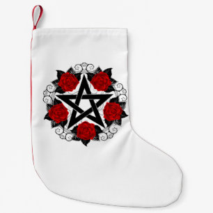 Meia De Natal Pequena Pentagrama com Rosas vermelhas