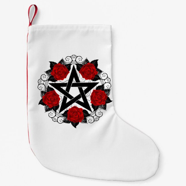 Meia De Natal Pequena Pentagrama com Rosas vermelhas (Frente)