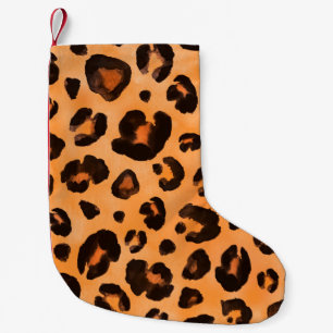 Meia De Natal Pequena Pente-leopardo amarelo-alaranjado sem costura