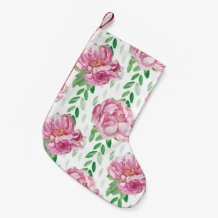 Meia De Natal Pequena Peônias de aquarela rosa