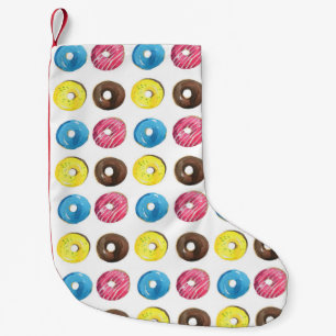 Meia De Natal Pequena Pequenas rosquinhas de aquarela, padrão uniforme.